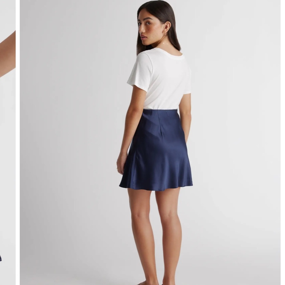 Quince 100% Washable Silk Mini Skirt in Navy
